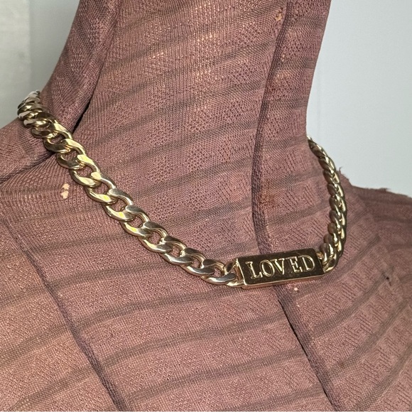 Vintage Jewelry - Vintage Mika Y2K Goldtone Chunky Cuban Chain Link Necklace 'LOVED' Pendant